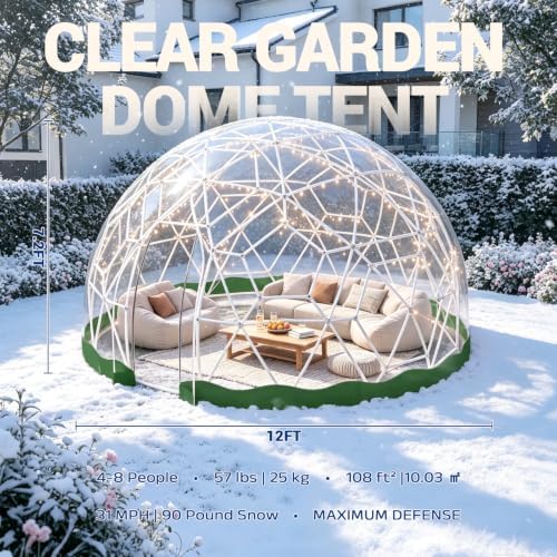 12ft garden dome tent, geodesic dome greenhouse with, side view