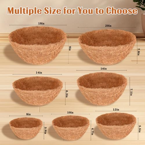Halatool 6 Pack 14 Inch Coconut Liners for Hanging Baskets Replacement | 100% Natural Coco Coir Fiber, Breathable Round Coco Liners for Planters, Flowers, Balcony, Garden, Patio, Porch, Home Decor