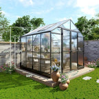 howe 8x8x7.5 ft polycarbonate greenhouse with lockable swing on a desk or shelf
