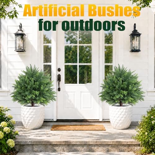 28'' artificial cedar topiary ball trees, 2 set showing dimensions