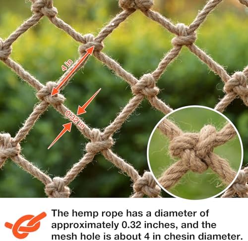 hemp rope net (6ftx12ft) heavy duty natural jute shown in use