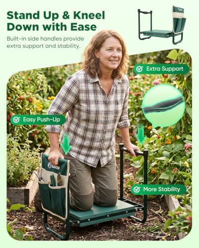saker garden kneeler and seat-garden kneeler gardening bench, close-up detail
