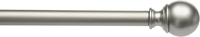 Amazon Basics Adjustable Heavy Duty Curtain Rod for Windows, Round Finials, 1-Inch Rod, 72" to 144", Nickel, 1-Pack