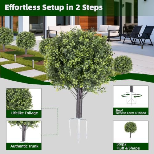 24" set of 2 artificial boxwood topiary ball, side view
