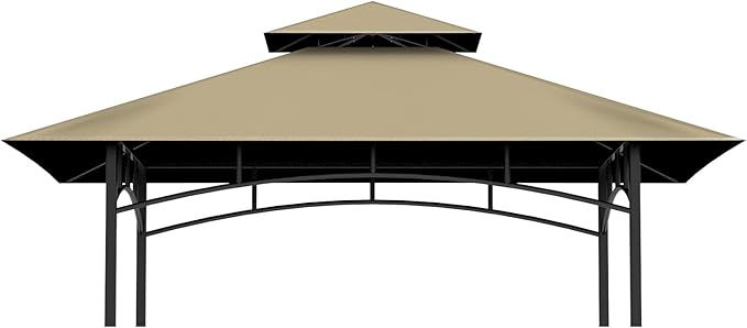 Grill Gazebo Replacement Top, 5 * 8 Outdoor BBQ Top Cover, Double Layer BBQ Gazebo Top Canopy for Model #L-GG001PST-F (Khaki)