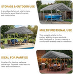 aoxun 10x20 ft heavy duty carport, adjustable height showing dimensions