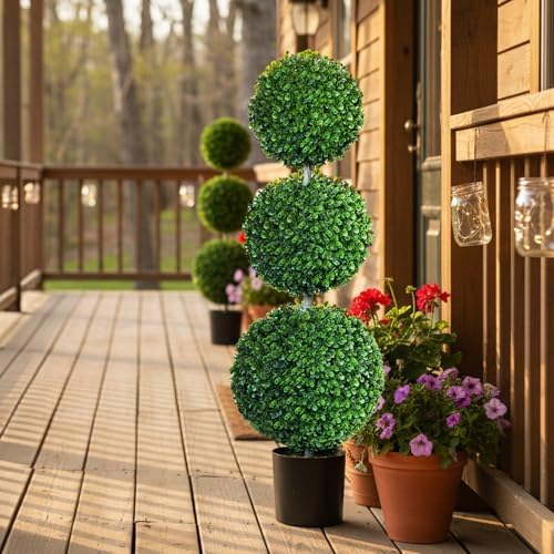 4ft artificial topiary trees set of 2, faux, package contents