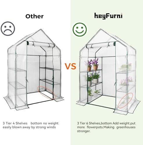 heyfurni walk in greenhouse with 3 tier 6, side view