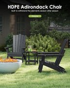 GREENVINES Folding-Adirondack-Chairs-Set-of-2 | HDPE Plastic | Throne Series | Fire Pit Chair | All Weather | for Outdoor Patio Deck Backyard Poolside | Black