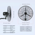 vevor 24 inch 3-speed 7000 cfm black waterproof, close-up detail