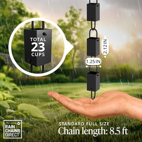 rain chains direct - square link rain chain shown in use