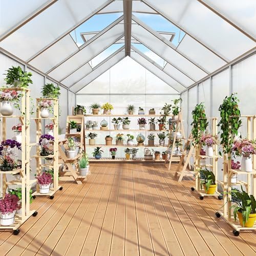 yitahome 12x6ft polycarbonate greenhouse large heavy duty green shown in use