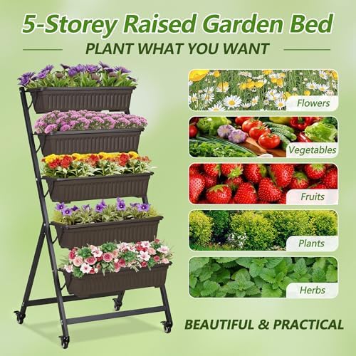 vecelo 5-tier vertical garden bed, freestanding elevated raised, front angle view