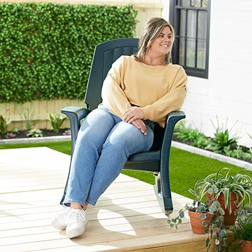 Rockaway Heavy Duty All Weather Patio or Deck Rocking Chair, Green | Polyethylene Outdoor Rocker with Backrest and Armrests for Porch, Deck, and Patio