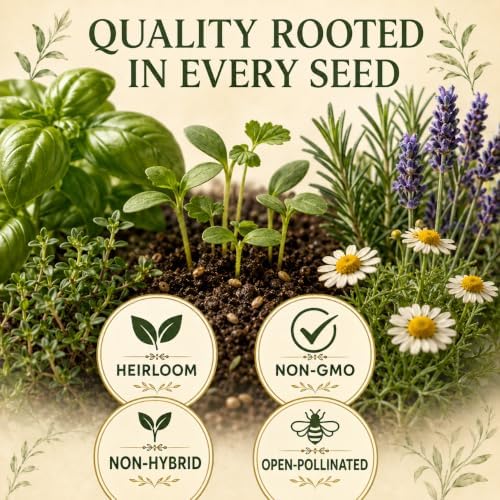 gardeners basics 35 medicinal herb seeds variety pack, front angle view