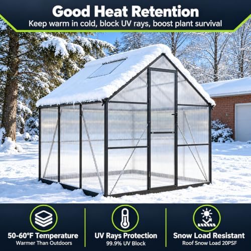 6x6ft aluminum polycarbonate greenhouse kit, elegant black, view 9