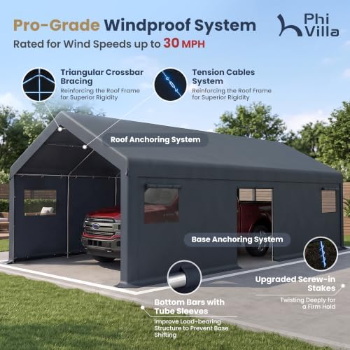 phi villa 13x24ft portable garage carport, car tents, package contents