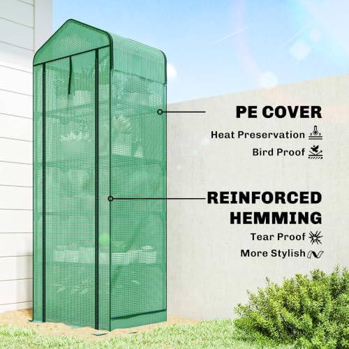 outsunny 5 tier mini greenhouse w/ screen roof, side view