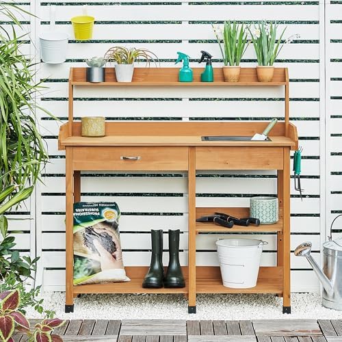 yaheetech potting bench with sink & drawer, outdoor, package contents