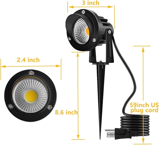 Romwish 120V LED Landscape Lights, 10W 120V Outdoor Landscape Lighting with Ground Spike, 3000K Warm White, IP65 Waterproof Outdoor Spotlight for Lawn, Garden, Yard, Flag Light (Pack of 6)