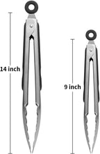 YuanKanJu Kitchen Tongs for Cooking Grilling, Aisoso 9-inch and 14-inch Set of 2 Heavy Duty Grill Tongs, 430 Premium Stainless Steel with Heat Resistant Silicone Grips and Sturdy Lock Ring