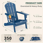 BRIOPAWS Folding-Adirondack-Chairs Set of 2 | HDPE Plastic | Fire Pit Chair | Cup Holder | Curved Back | All Weather| for Outdoor Backyard Deck Patio | Blue