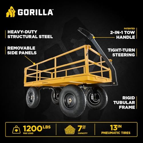 gorilla carts steel utility garden cart, 1200 lb. shown in use