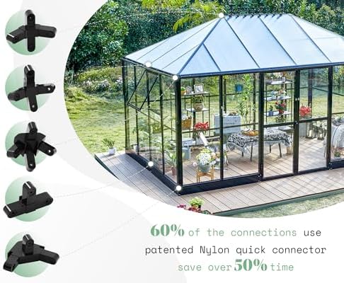 amerlife 14x9.5x9 ft hybrid polycarbonate greenhouse quick-connect assembly, close-up detail