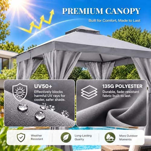 lausaint home 10x10 gazebo canopy with netting, curtains on a desk or shelf