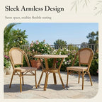 PURPLE LEAF Outdoor Dining Chair Set of 4 Bamboo Finish Amber White | Bamboo Finish Parisian Charm, Coated Aluminum Less Upkeep, Two-Tone Weave Easy Match, French Wicker Timeless Style, Armless