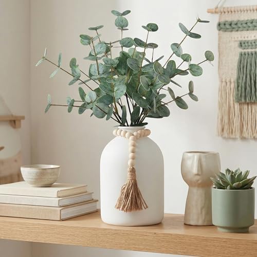 artificial eucalyptus stems in large white vase ,18" shown in use