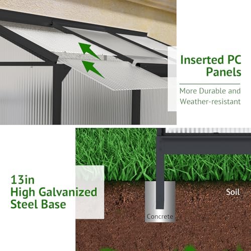 lean-to polycarbonate greenhouse 6x2 ft, black, outdoor garden, package contents