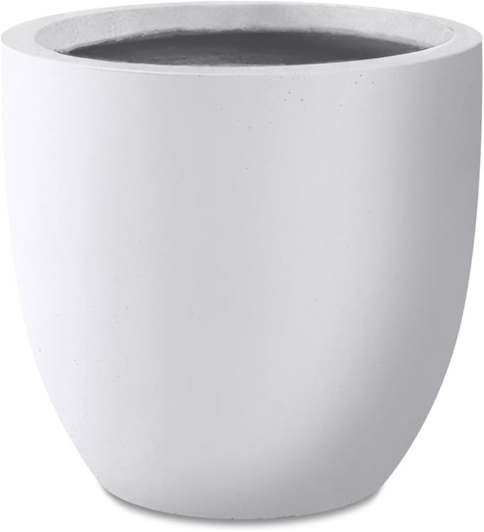 Kante 13.4" Dia Round Concrete Planter, Large Outdoor Modern Indoor Decorative Plant Pots with Drainage Hole and Rubber Plug for Home and Garden, Pure White
