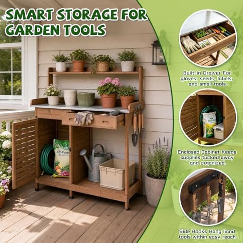ketive outdoor potting bench with storage, 41-inch metal, package contents