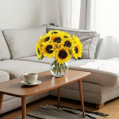 realistic silk sunflowers artificial flowers,12.6''fake sunflowers with adjustable, view 9