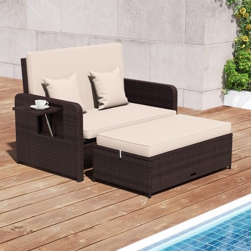 nightcore wicker patio outdoor daybed, outdoor chaise lounger, close-up detail