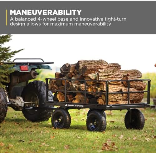 gorilla carts steel utility garden cart, 1200 lb. showing dimensions