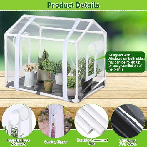 mini greenhouse with potting mat for indoor plant, side view