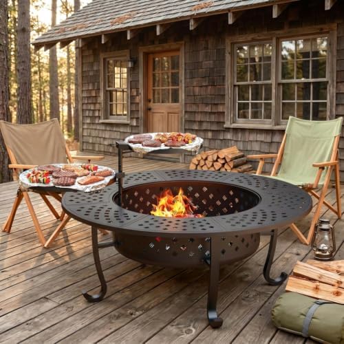 43" fire pit, firepit with adjustable 2 grills, view 9