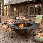 43" fire pit, firepit with adjustable 2 grills, view 9