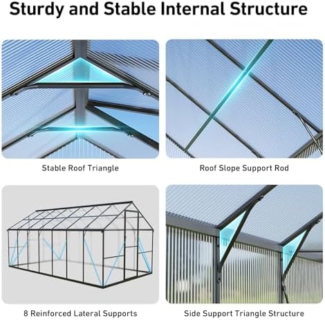 8x14 ft greenhouse with hygrometer, windproof uv protection, side view