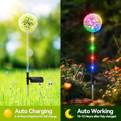 solar garden lights outdoor waterproof dandelion flower yard, close-up detail