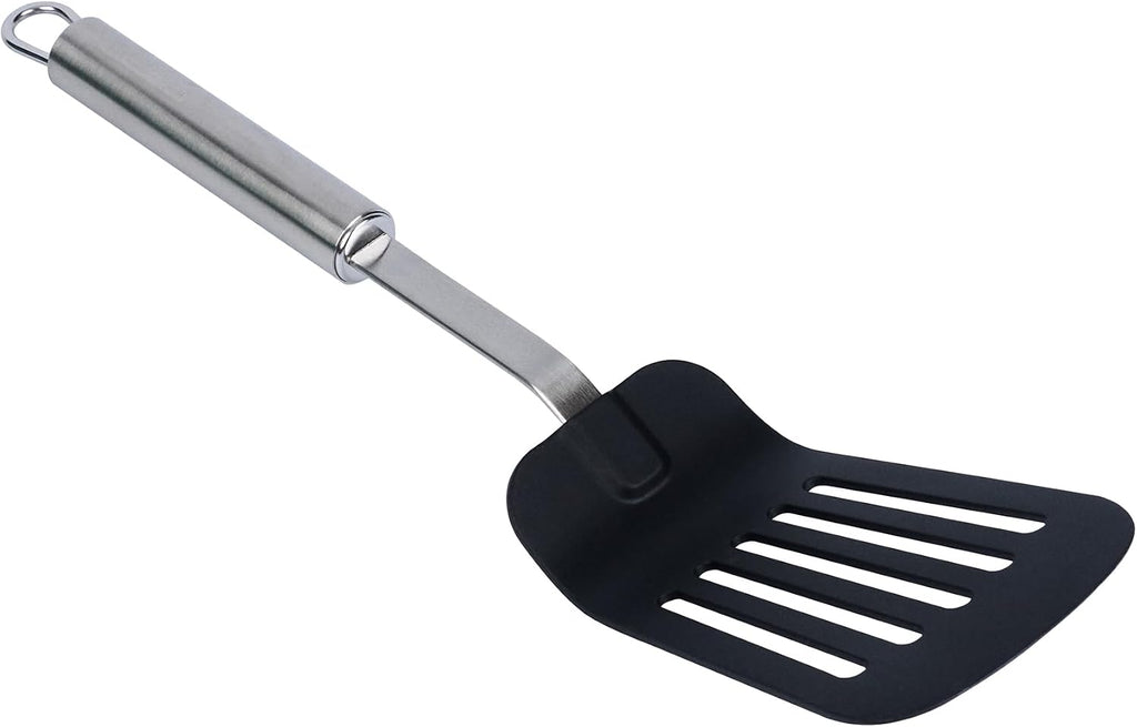 Restaurantware Nylon Slotted Turner - 6 Pack - German Standard Large Kitchen Spatula with Stainless Steel Handle, Non-Stick Safe, Dishwasher Safe - Heat-Resistant Slotted Spatula for Eggs, Fish