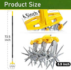 rotary cultivator garden tool with extra-large tines, 74-inch shown in use