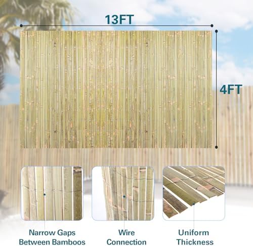 bamboo slat fence 4ft x 13ft, natural bamboo shown in use