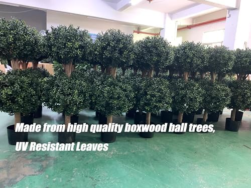 3ft-35'' artificial boxwood double ball topiary trees,2pack faux shown in use