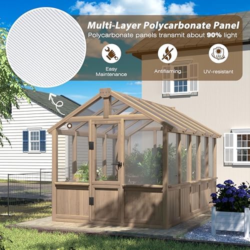 mupater 6'x10' wooden greenhouse for outdoor, heavy duty, close-up detail