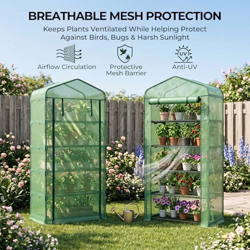 worth garden 5 tier mini sun shade greenhouse shown in use