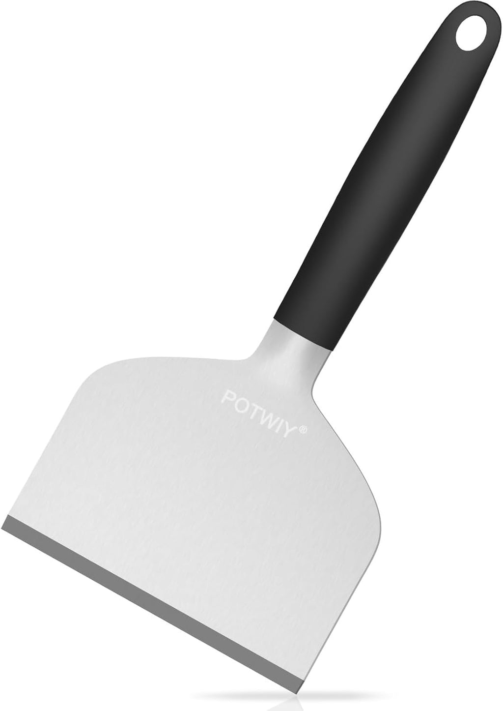 Heavy Duty Griddle Scraper, 5.3" Wide, 1.5mm Thick Stainless Steel | Full Tang, Heat-Resistant Silicone Handle, Scraper Tool for Flat Top Grill & Griddle Cleaning Accessories, Dishwasher Safe