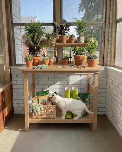 hips outdoor potting table bench with 3-tier storage, front angle view